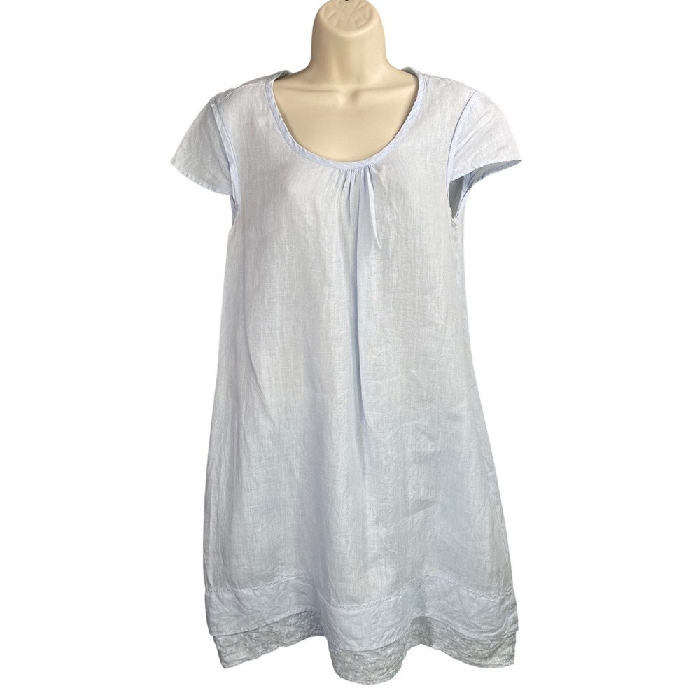 Malvin Linen Shift Dress Womens Small Lace Hem Lagenlook Cottagecore‎ Minimalist